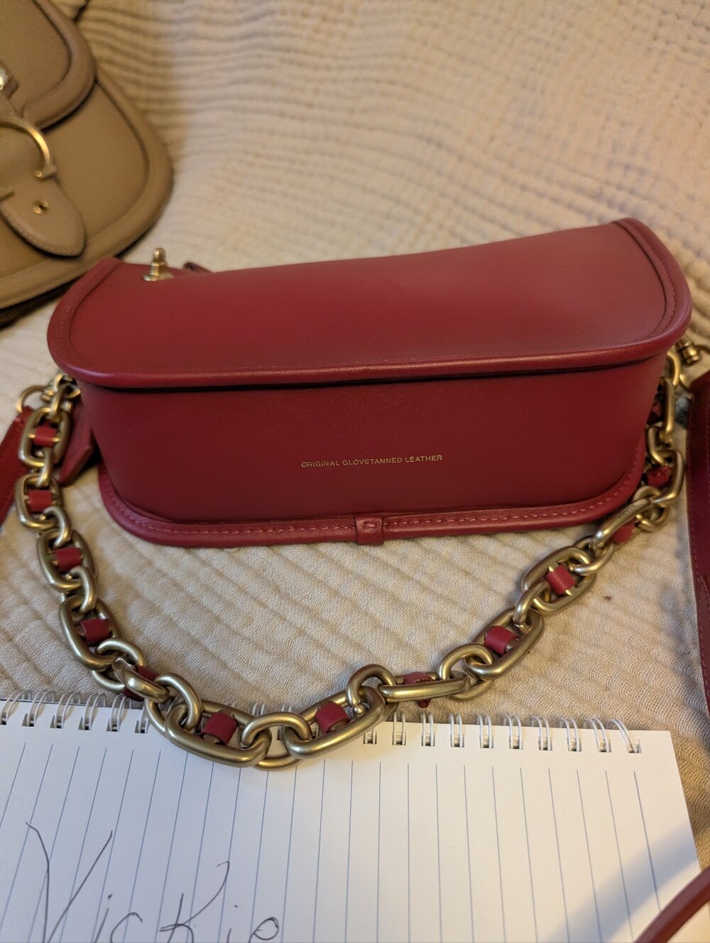 Coach Red Leather Crossbody with Gold Chain Strap - Picture 2 of 11